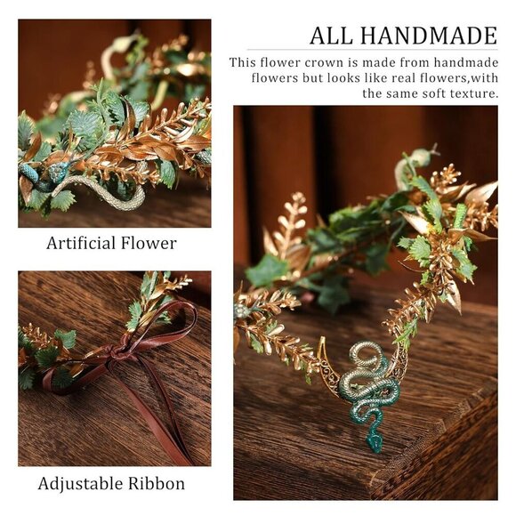 Medusa Fairy Flower Crown Snake Elf Headband Floral Woodland Costume Accessory main image 5